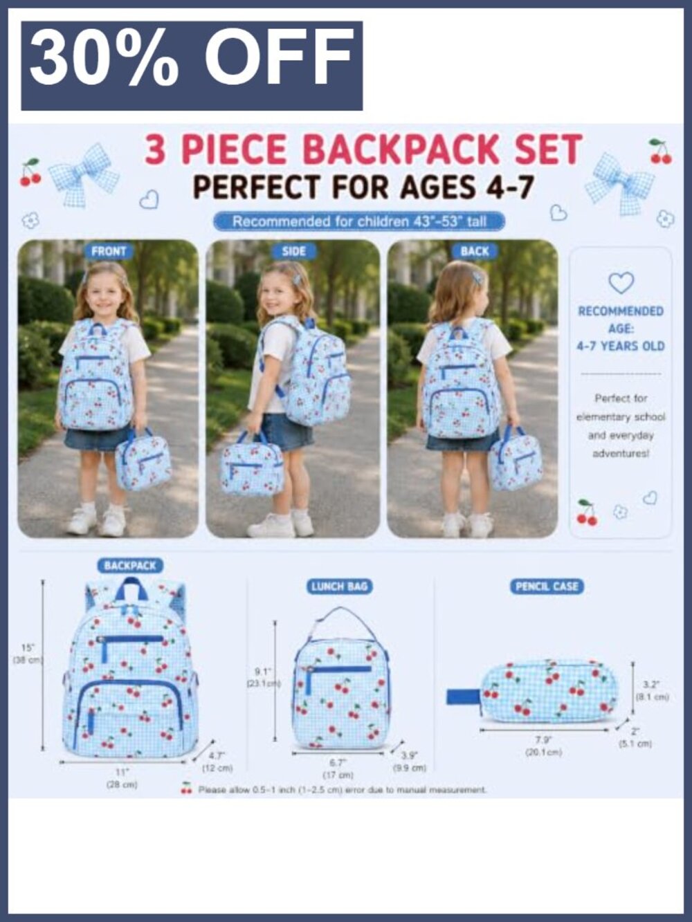 Corduroy Toddler Backpack 3-Piece Set with Lunch Box for Kids Ages 4-6 - Picture 2 of 5